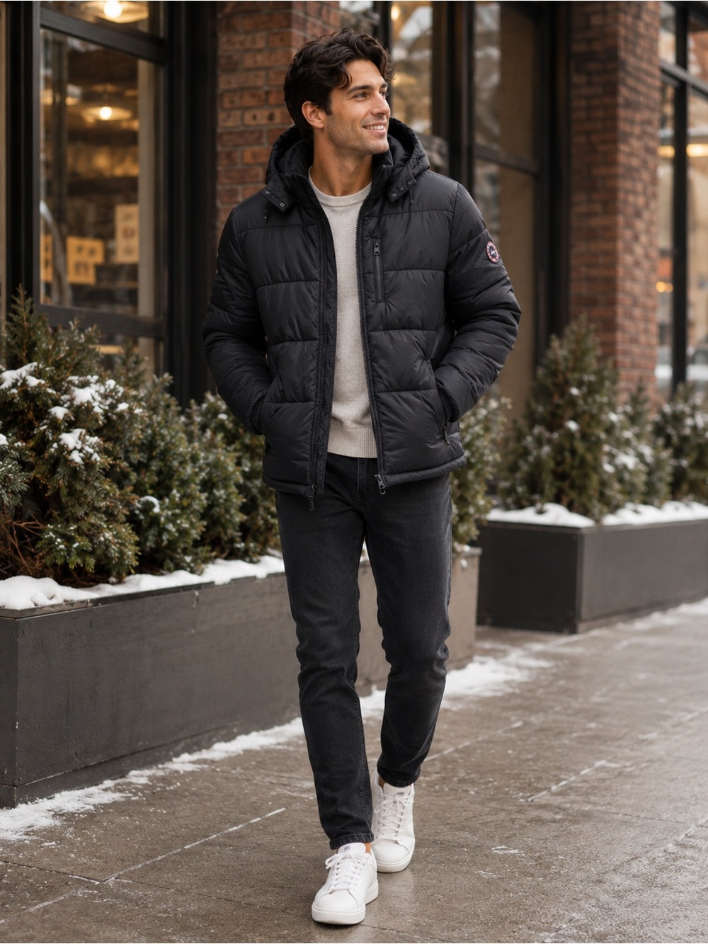 Abercrombie & Fitch Men's Black Quilted Hooded Puffer Jacket. Size XL